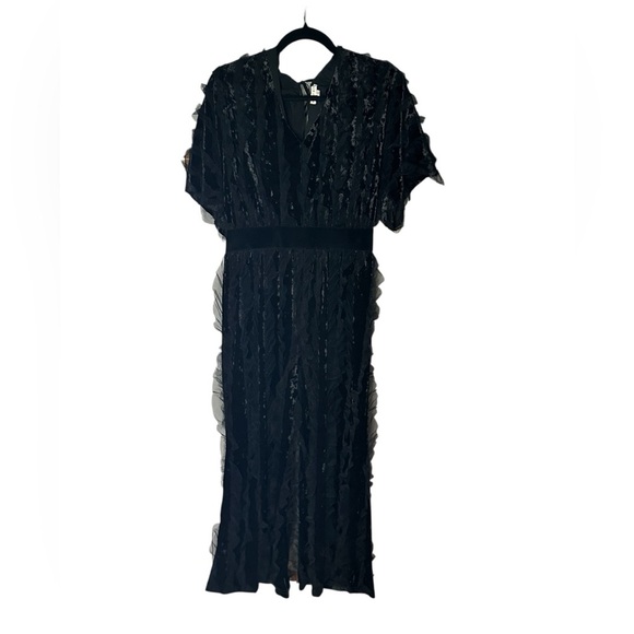 New Moon River Jumpsuit Sz large Women Black Velvet Ruffle Mesh Cocktail Party - Picture 1 of 5
